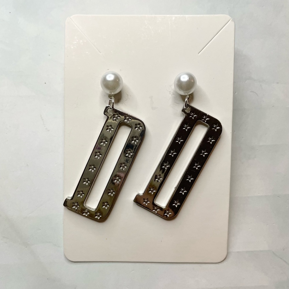 Upcycled Silver Letter D Pearl Earrings